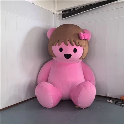 Gấu hồng dễ thương bơm hơi có nơ